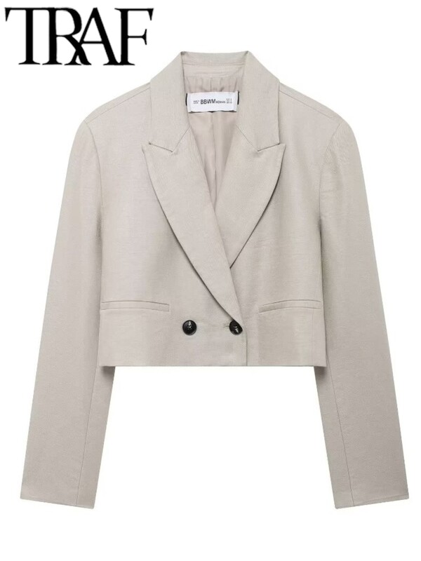 TRAF művászon női szettek 2024 őszi csukló ujjú két gombos blézer irodakabát Crop top shorts öltönyök övvel Y2K