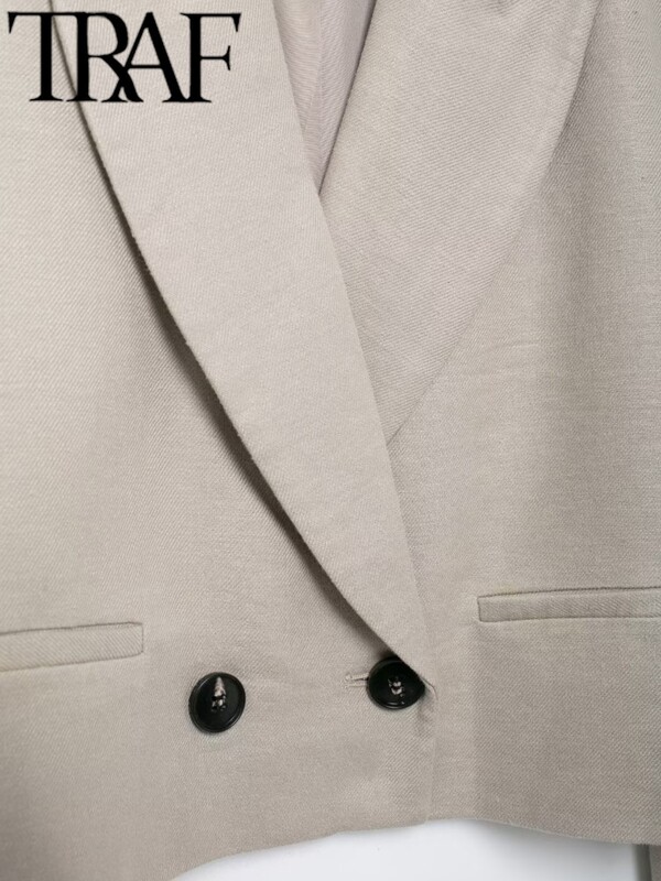 TRAF művászon női szettek 2024 őszi csukló ujjú két gombos blézer irodakabát Crop top shorts öltönyök övvel Y2K