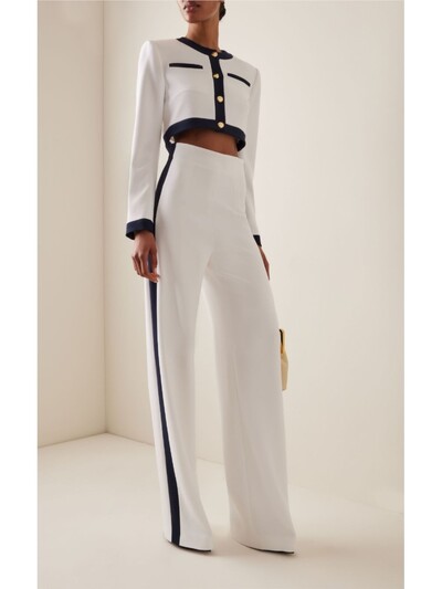 Elegáns női karcsú irodai ruha tavaszi őszi divat szerződés színbemutató stílus hosszú ujjú gombos felsők és magas derekú nadrágkosztüm