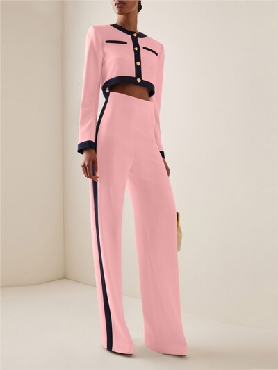 Elegáns női karcsú irodai ruha tavaszi őszi divat szerződés színbemutató stílus hosszú ujjú gombos felsők és magas derekú nadrágkosztüm