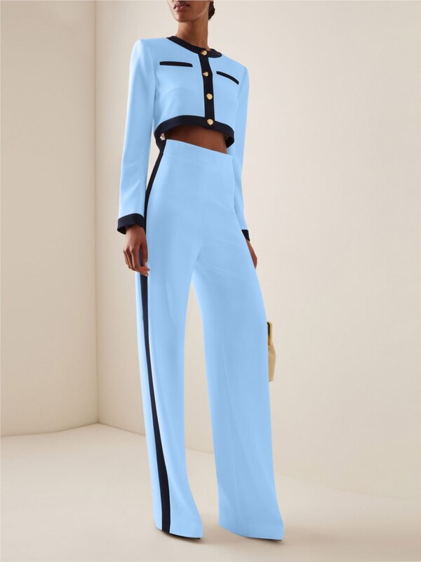 Elegáns női karcsú irodai ruha tavaszi őszi divat szerződés színbemutató stílus hosszú ujjú gombos felsők és magas derekú nadrágkosztüm