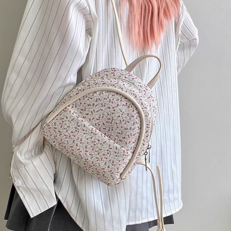 Mini rucsac pentru femei noi, geantă de umăr din piele PU cu imprimeu de flori coreeane, decorare pentru fete dulci, rucsac pentru doamnă, ghiozdan mic de călătorie