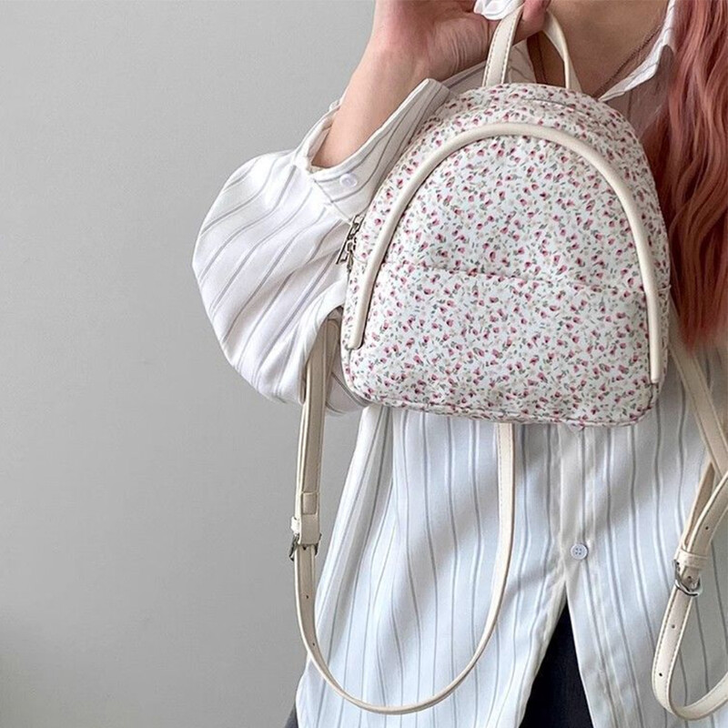 Mini rucsac pentru femei noi, geantă de umăr din piele PU cu imprimeu de flori coreeane, decorare pentru fete dulci, rucsac pentru doamnă, ghiozdan mic de călătorie