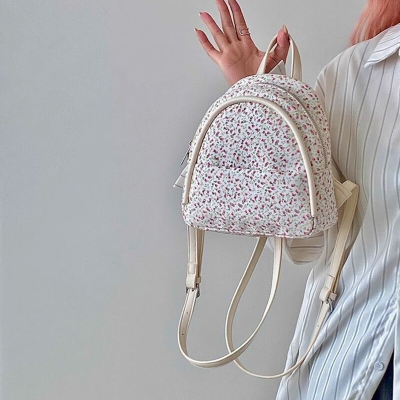Mini rucsac pentru femei noi, geantă de umăr din piele PU cu imprimeu de flori coreeane, decorare pentru fete dulci, rucsac pentru doamnă, ghiozdan mic de călătorie