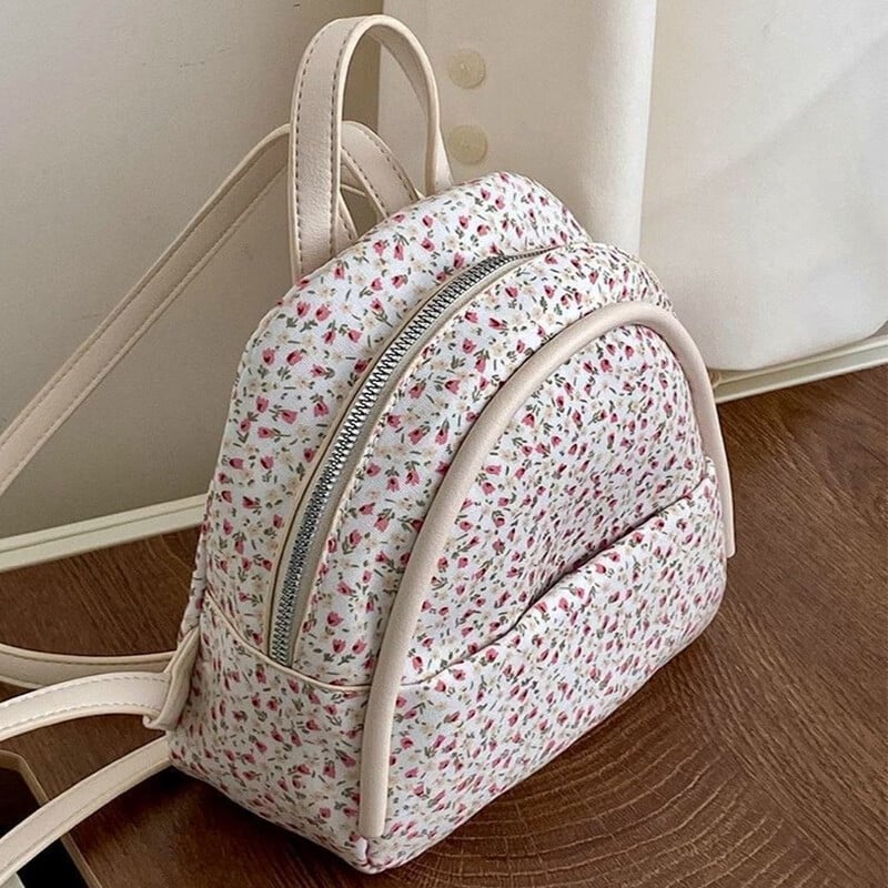 Mini rucsac pentru femei noi, geantă de umăr din piele PU cu imprimeu de flori coreeane, decorare pentru fete dulci, rucsac pentru doamnă, ghiozdan mic de călătorie
