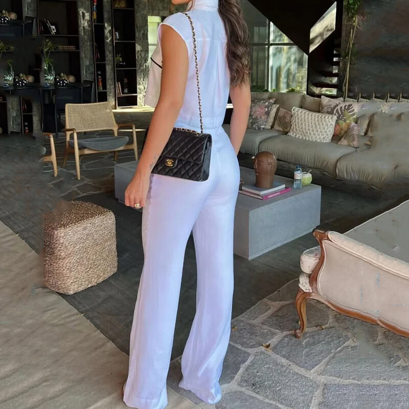 Wefads ženski dvodijelni uredski modni prsluk s preklopnim gumbima, jakna bez rukava, uski top, široki s džepovima, kompleti hlača