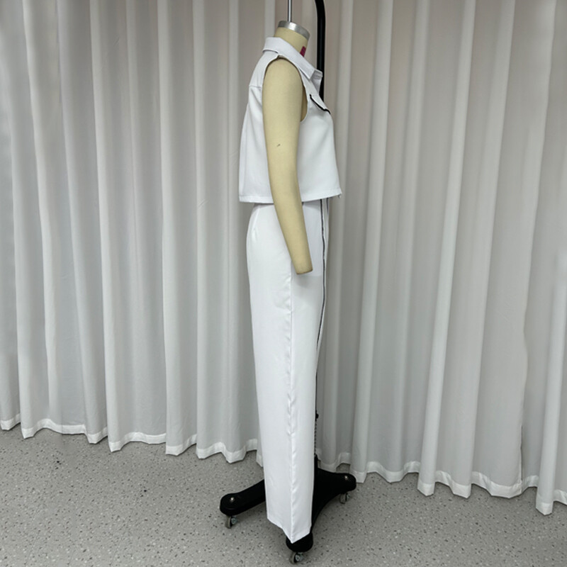 Wefads ženski dvodijelni uredski modni prsluk s preklopnim gumbima, jakna bez rukava, uski top, široki s džepovima, kompleti hlača