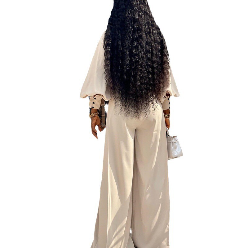 Női hosszú ujjú felsők Nadrággarnitúrák Divat Nyári Új Női O-nyakú rövid ing + Magas derekú, széles láb hosszú nadrág, kétrészes szett