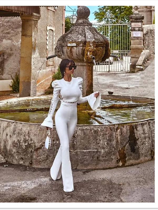 Ženski zimski stil, seksi crno-bijeli dvodijelni komplet zavoja dugih rukava, 2021. Modni ženski set slavnih dizajnera za zabavu