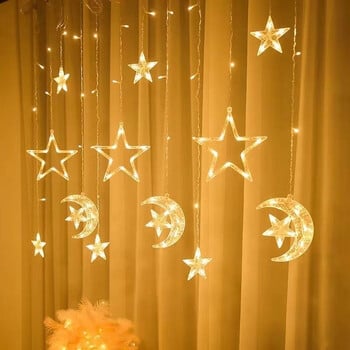 Διακόσμηση Ραμαζάνι 2024 Star Moon Curtain Garland String Light Aid EID Mubarak for Home Arabic Islam Muslim Event Party Supplies