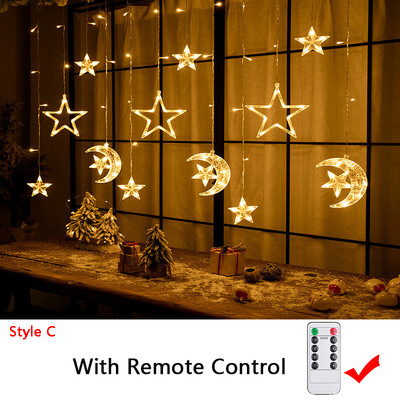 Ramadano puošmena 2024 m. Žvaigždžių mėnulio užuolaidos girliandos šviesos stygos pagalba EID Mubarakas namų arabų islamo musulmonų renginių vakarėliams