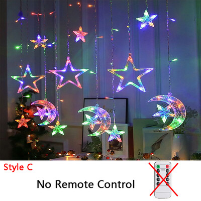 Ramadano puošmena 2024 m. Žvaigždžių mėnulio užuolaidos girliandos šviesos stygos pagalba EID Mubarakas namų arabų islamo musulmonų renginių vakarėliams