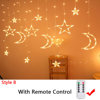 Ramadano puošmena 2024 m. Žvaigždžių mėnulio užuolaidos girliandos šviesos stygos pagalba EID Mubarakas namų arabų islamo musulmonų renginių vakarėliams