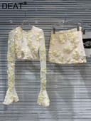 DEAT modes sieviešu kostīmi ar izšūšanu ar iedobi ziediem, topi ar garām piedurknēm, elastīgi svārki ar augstu vidukli, sieviešu komplekts 2024. gada vasara 11XX9068