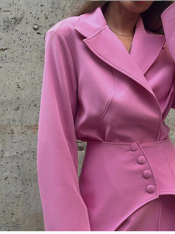 Elegáns szoknya, kétrészes női szett 2024 tavaszi lehajtható galléros hosszú ujjú ingek magas derekú gombos mini szoknyák női öltöny