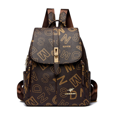 2024. gada modes luksusa sieviešu dizaineru burtu apdruka Ādas mugursomas Lielas ietilpības ceļojumu plecu somas Totes skolas soma