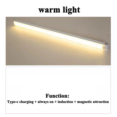 Magnetinė pritraukimo LED spintos šviesa PIR judesio jutiklis 10/20/30/50cm spintelė nakties lemputė USB įkraunama šiltai balta šviesos juosta
