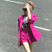 Moda coreeană de primăvară, mov, jachetă cu mâneci scurte, set pentru femei, blazer și pantaloni scurți, haine Y2k, îmbrăcăminte de vacanță