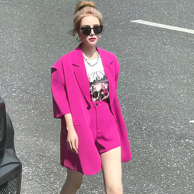 Moda coreeană de primăvară, mov, jachetă cu mâneci scurte, set pentru femei, blazer și pantaloni scurți, haine Y2k, îmbrăcăminte de vacanță