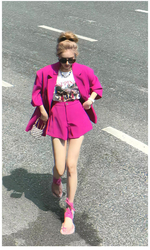 Moda coreeană de primăvară, mov, jachetă cu mâneci scurte, set pentru femei, blazer și pantaloni scurți, haine Y2k, îmbrăcăminte de vacanță