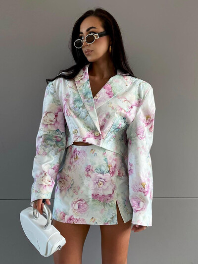 Marthaqiqi Print Ženske pidžame Seksi odijelo za spavanje s otvorenim ovratnikom Spavaćice dugih rukava Kratke suknje Modni kompleti spavaćica