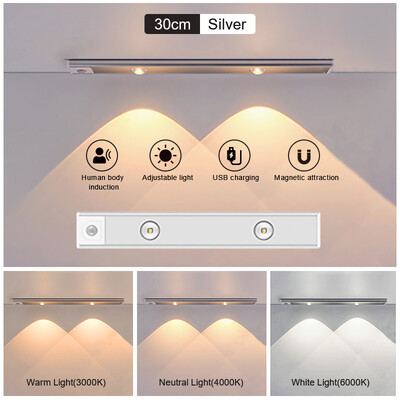 LED judesio jutiklis naktiniai žibintai, ypač ploni po spintele, belaidė USB, skirta miegamojo virtuvės spintai, vidaus magnetiniam apšvietimui