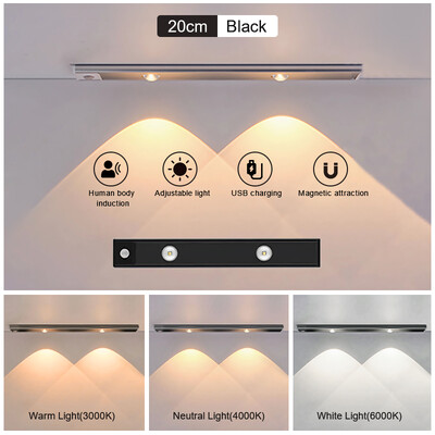 LED judesio jutiklis naktiniai žibintai, ypač ploni po spintele, belaidė USB, skirta miegamojo virtuvės spintai, vidaus magnetiniam apšvietimui