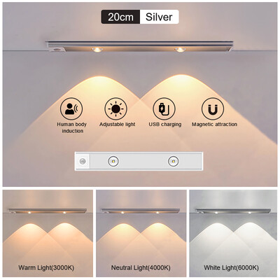 LED judesio jutiklis naktiniai žibintai, ypač ploni po spintele, belaidė USB, skirta miegamojo virtuvės spintai, vidaus magnetiniam apšvietimui