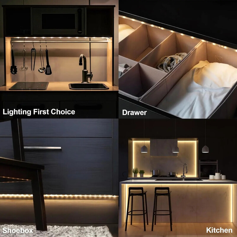 Apšvietimas po spintele virtuvės spintoms lentynoms Belaidžiai USB LED juostiniai šviestuvai 1M 2M 3M šlavimo jutiklis po lova Naktinė šviesa