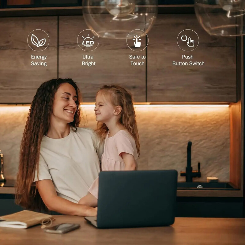 Apšvietimas po spintele virtuvės spintoms lentynoms Belaidžiai USB LED juostiniai šviestuvai 1M 2M 3M šlavimo jutiklis po lova Naktinė šviesa