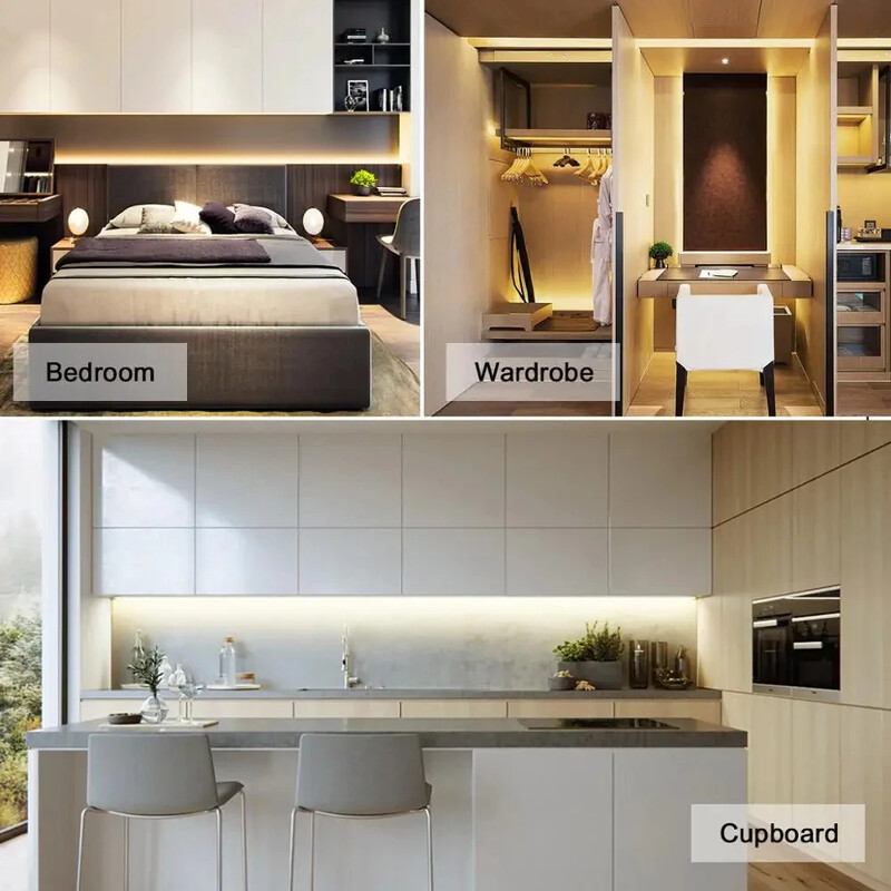 Apšvietimas po spintele virtuvės spintoms lentynoms Belaidžiai USB LED juostiniai šviestuvai 1M 2M 3M šlavimo jutiklis po lova Naktinė šviesa