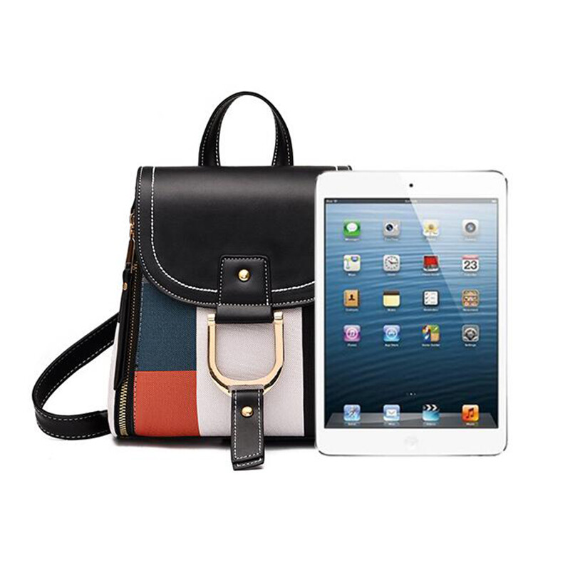 Rucsac cu îmbinare pentru femei Rucsac carouri din piele PU Rucsac multifuncțional Geantă de școală pentru adolescent Rucsac de blocare pentru timpul liber, mochila