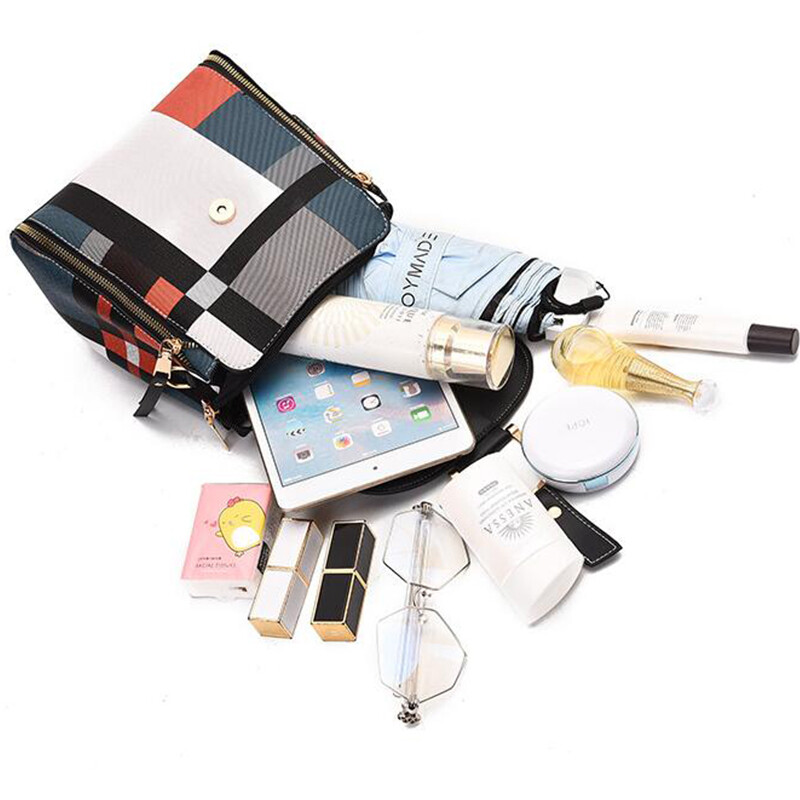 Rucsac cu îmbinare pentru femei Rucsac carouri din piele PU Rucsac multifuncțional Geantă de școală pentru adolescent Rucsac de blocare pentru timpul liber, mochila