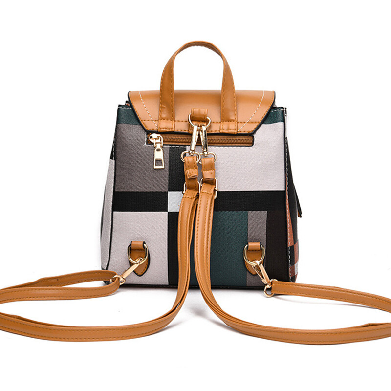 Rucsac de umăr din piele PU mic de modă, pentru femei, rucsac de școală în carouri retro, rucsac de călătorie de înaltă calitate.