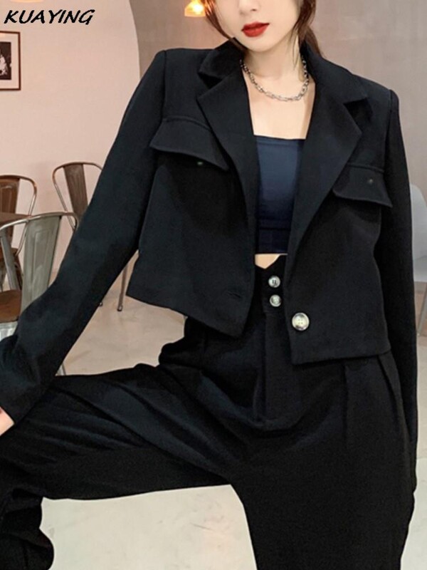 Biroja dāmu solīdi sieviešu kostīmi, 2 dab. šiks, garām piedurknēm, žakete, bikses ar augstu vidukli, vintage komplekti, sieviešu modes ielas apģērbi