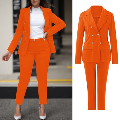 2023. g. divdaļīgs sieviešu komplekts, oficiāls biroja dāmu biznesa sieviešu tērps pavasara rudens divrindu žakete uzvalka bikšu komplekts sievietēm
