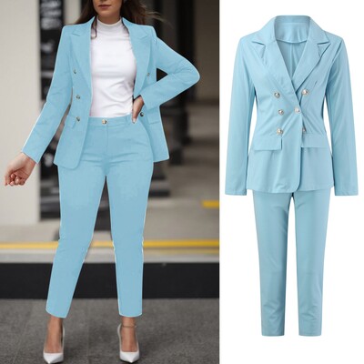 2023. g. divdaļīgs sieviešu komplekts, oficiāls biroja dāmu biznesa sieviešu tērps pavasara rudens divrindu žakete uzvalka bikšu komplekts sievietēm