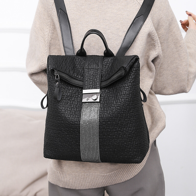 Új Ms Luxury Designer női nagy kapacitású bőr fekete hátizsák alkalmi, kiváló minőségű iskolai hátizsákok lányoknak utazótáska