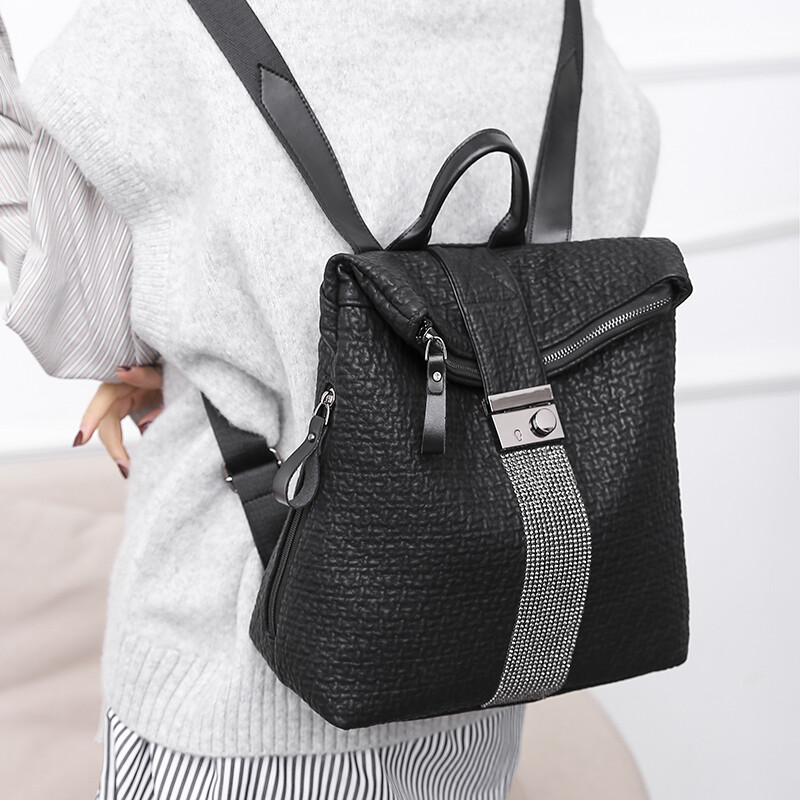 Új Ms Luxury Designer női nagy kapacitású bőr fekete hátizsák alkalmi, kiváló minőségű iskolai hátizsákok lányoknak utazótáska