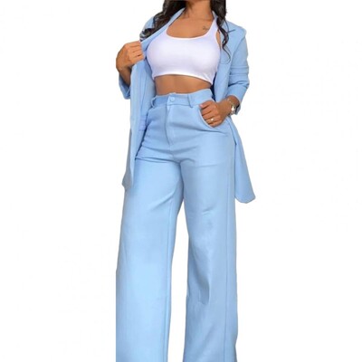 2 gab./Komplekts Sieviešu mēteļu bikses uzvalks piepilsētas stila vienrindas mēteļu bikšu komplekts Sieviešu mēteļu bikšu komplekts