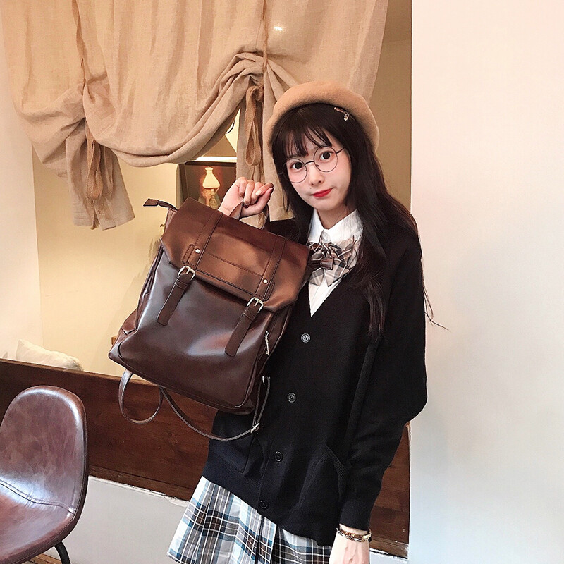 JIAERDI Vintage Brown Jk kuprinės Moteriškos High Street Preppy Style Pu Odinė Mini kuprinė Moteriška Harajuku Kasdienis mokyklinis krepšys Naujas