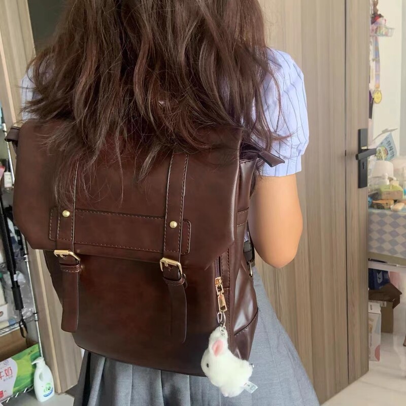 JIAERDI Vintage Brown Jk kuprinės Moteriškos High Street Preppy Style Pu Odinė Mini kuprinė Moteriška Harajuku Kasdienis mokyklinis krepšys Naujas