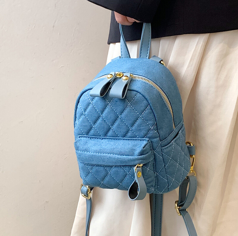 Modes mini mugursoma sieviešu plecu soma pusaudžu meitenēm, daudzfunkcionāla maza soma, sieviešu mugursoma ar džinsu audumu