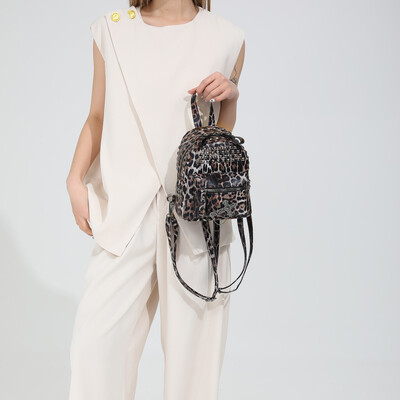 Női kis hátizsák több zsebes hátizsák Punk Street női utazási divat Leopard kézitáska Diák vállas iskolatáska