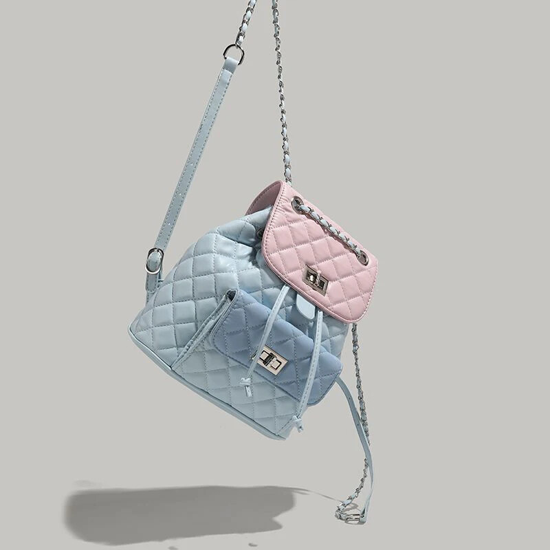 Western stílusú kis illatú női új csúcskategóriás egyszínű gyémánt kockás láncos hátizsák