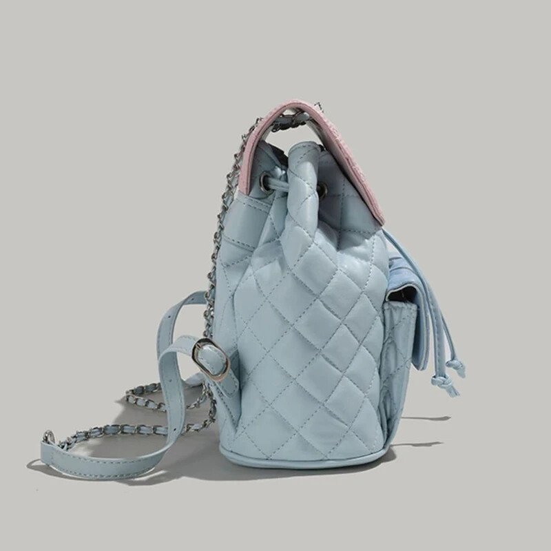 Western stílusú kis illatú női új csúcskategóriás egyszínű gyémánt kockás láncos hátizsák