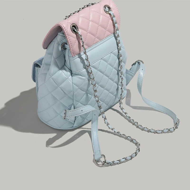 Western stílusú kis illatú női új csúcskategóriás egyszínű gyémánt kockás láncos hátizsák