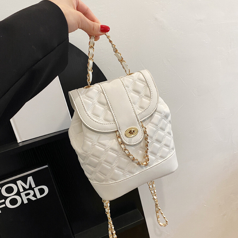 Trendovski ženski ruksak s lančićem u obliku romba, torba za nošenje preko ramena velikog kapaciteta, ležerna jednobojna ručna torba visoke kvalitete