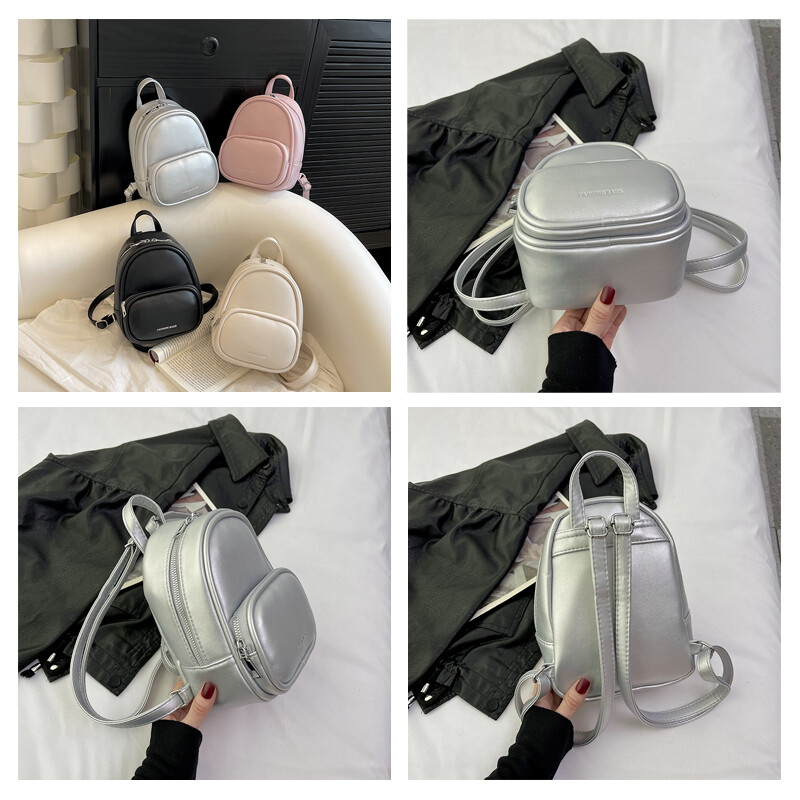 Y2K sudraba mugursomas Vintage Packbag Mazas PU ādas somas sievietēm plecu soma Mugursoma kvalitātes mugursoma Mochila skolas soma