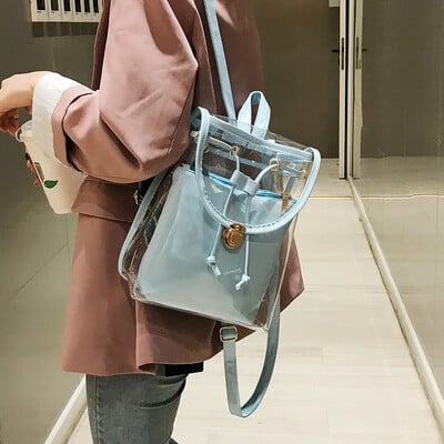 2023 New Mini Fashion Women Rucsac PVC Designer Girl Geantă transparentă Jelly Rucsac de călătorie pentru Lady Femei Genți de umăr